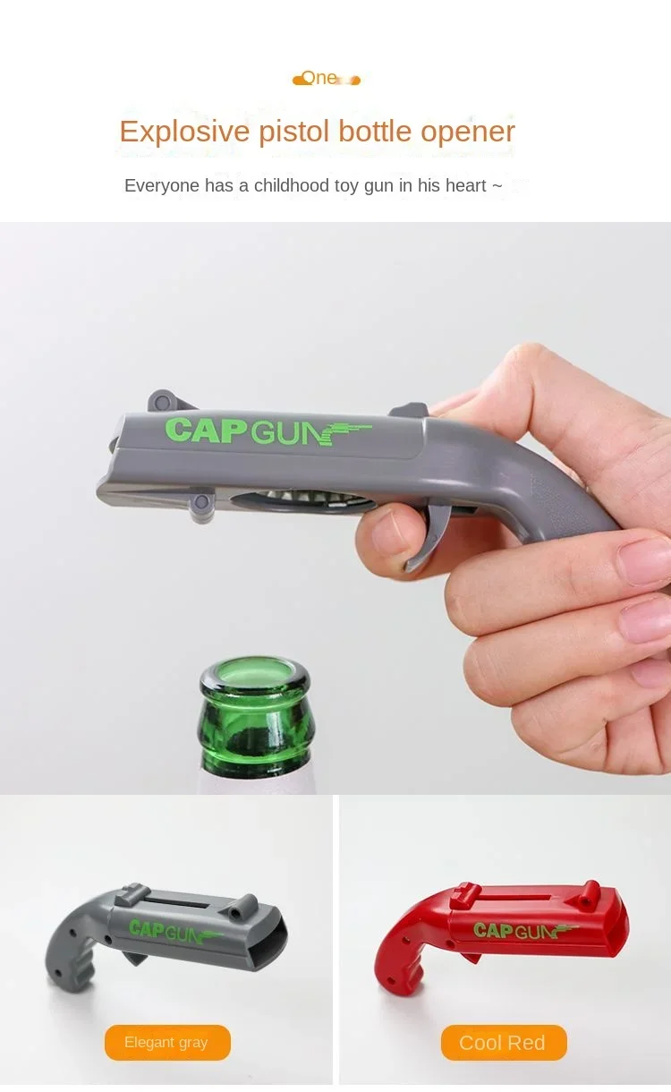 Portable Creative Pistol Bottle Cap Launcher Beer Opener Shooting Cap Gun Multifunctional Home Kitchen Bar Gadget Funny Gift