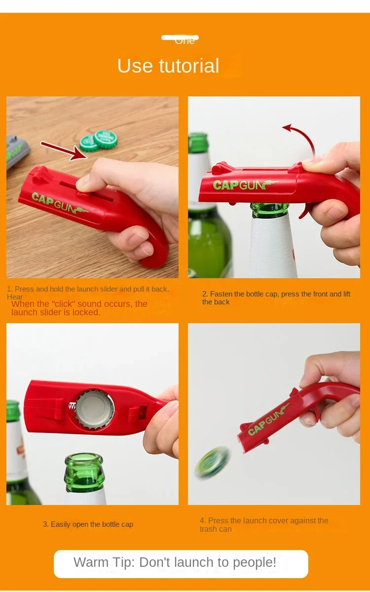 Portable Creative Pistol Bottle Cap Launcher Beer Opener Shooting Cap Gun Multifunctional Home Kitchen Bar Gadget Funny Gift