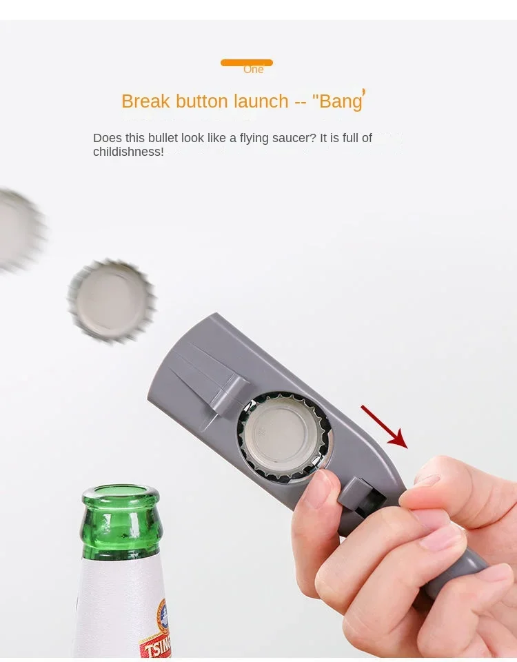 Portable Creative Pistol Bottle Cap Launcher Beer Opener Shooting Cap Gun Multifunctional Home Kitchen Bar Gadget Funny Gift