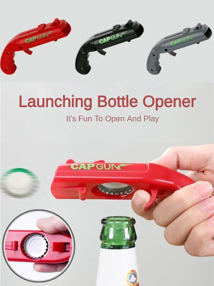 Portable Creative Pistol Bottle Cap Launcher Beer Opener Shooting Cap Gun Multifunctional Home Kitchen Bar Gadget Funny Gift