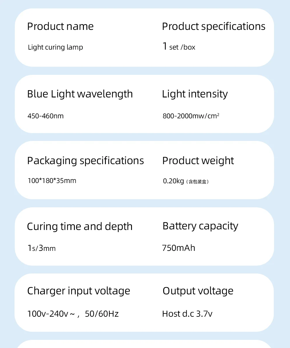 Dental Curing Light Lamp LED 1S Cure 3 Modes Curable Resin One Second Cure Dentistry Equipment Photopolymerizer Lamp 3500mW/cm²