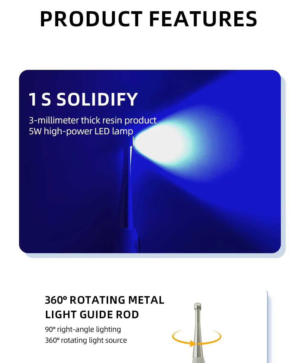 Dental Curing Light Lamp LED 1S Cure 3 Modes Curable Resin One Second Cure Dentistry Equipment Photopolymerizer Lamp 3500mW/cm²