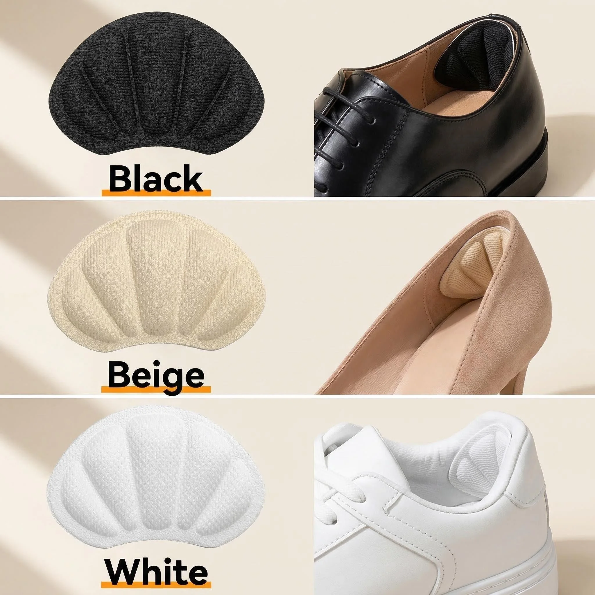 8-Piece Heel Pads, Self-Adhesive Anti-Slip Protective Pads - Thick, Non-Slip, Shock-Absorbing Insoles That Enhance Shoe Comfort, Prevent Chafing and Slipping Off, Suitable for Casual Shoes, Sneakers, and White Shoes, Shoe Size Reducer, Heel Pads to Prevent Slipping and Chafing, Shoe Lining