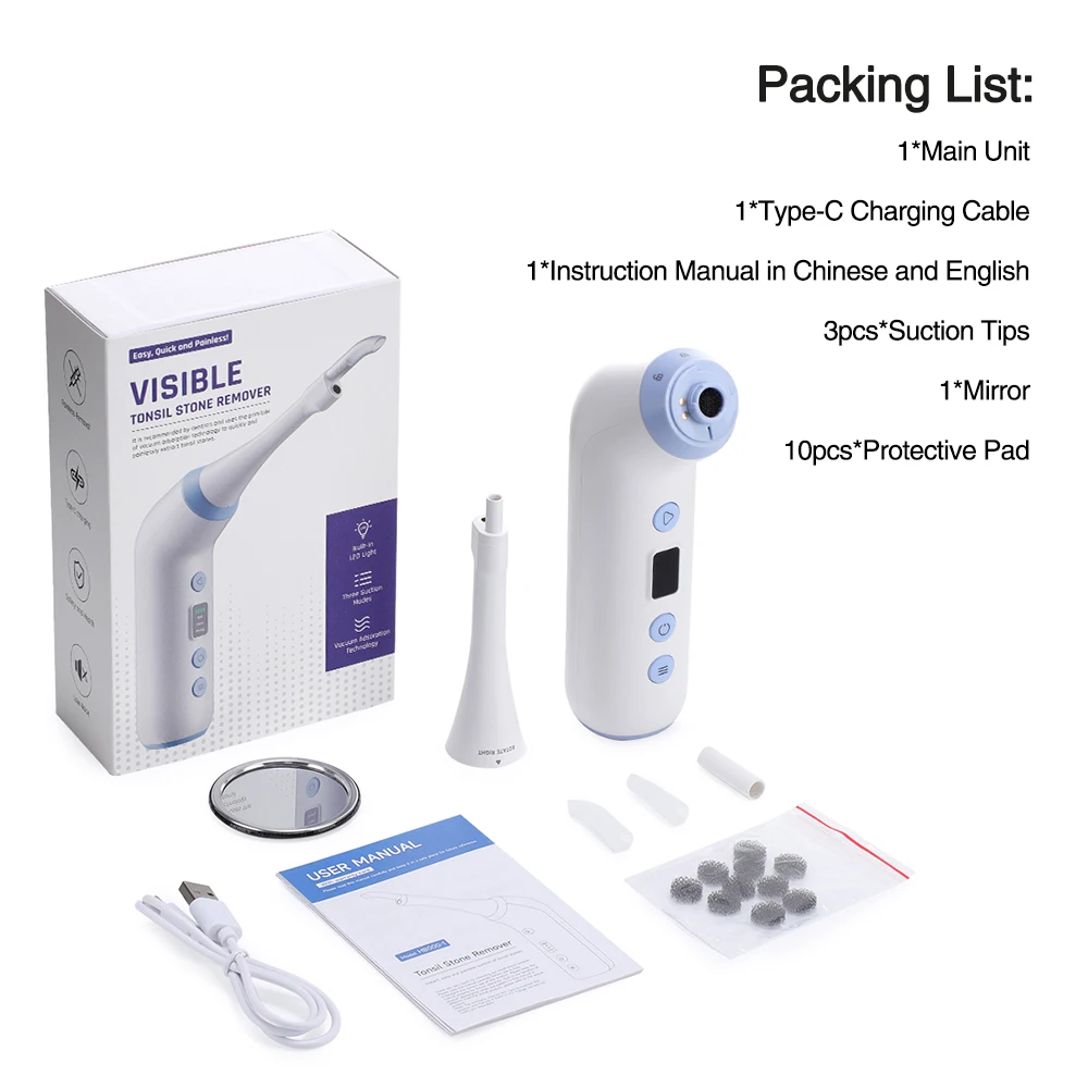 Electric Tonsil Stone Remover Kit with 3 Suction Modes UV Disinfection Oral Care Mouth Cleaning Tool for Tonsil Stones