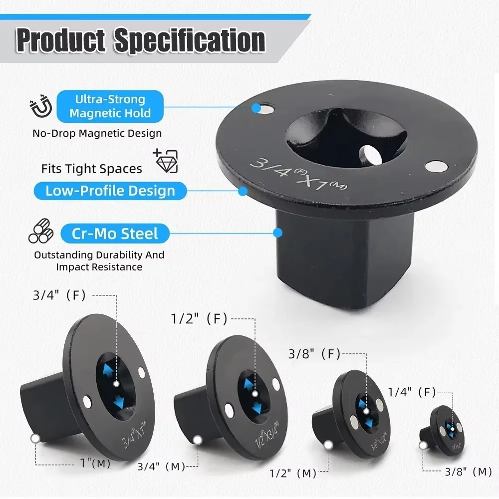 Low-Profile Impact Socket Adapter Set 3/4 to 1,1/2 to 3/4,3/8 to 1/2,1/4 to 3/8 Drive Ratchet Adapter 4 Pcs Socket Adapter Set