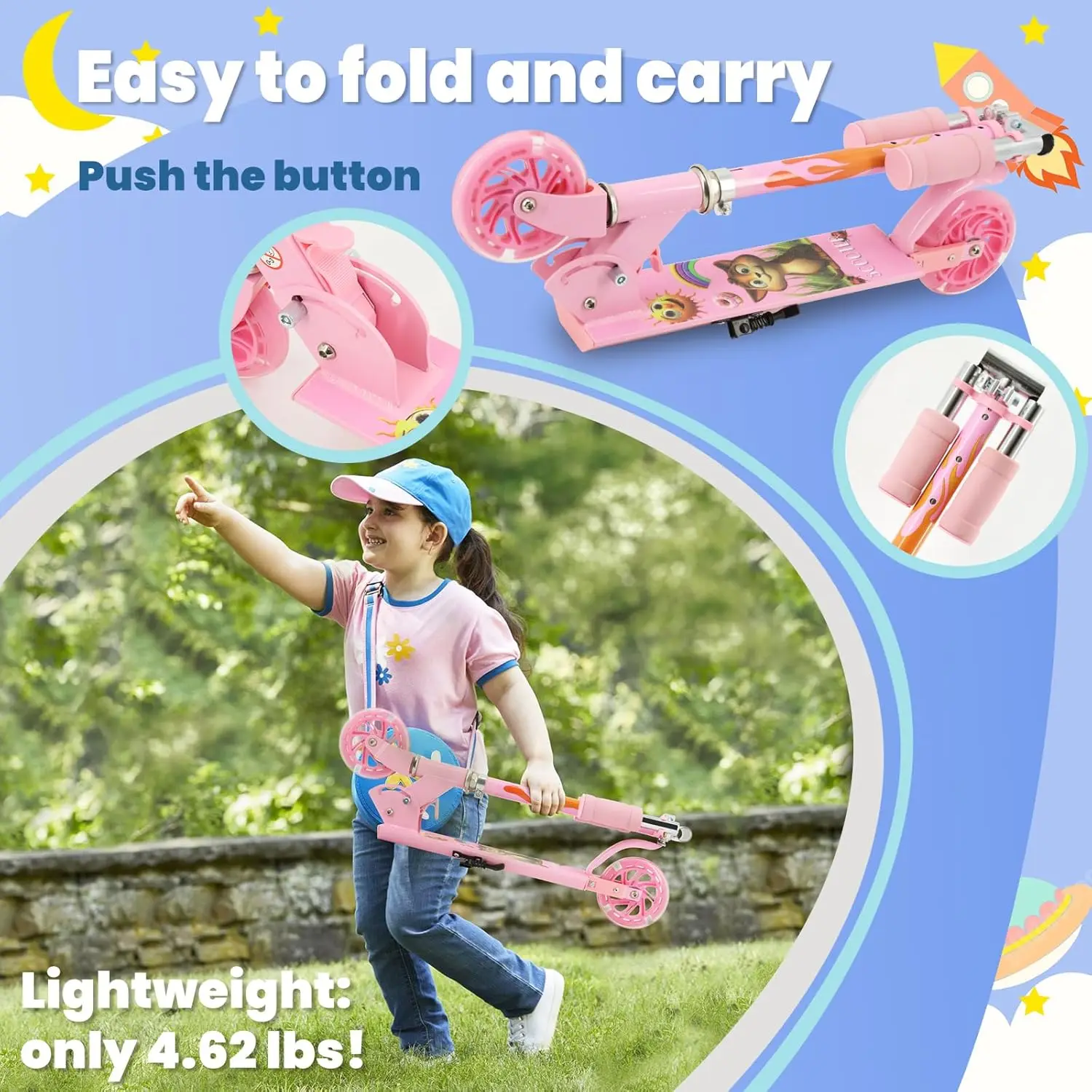 Scooter for Kids Ages 6-12/3-5,Foldable& Height Adjustable,LED Light-up wheels,Max Load 50Kg