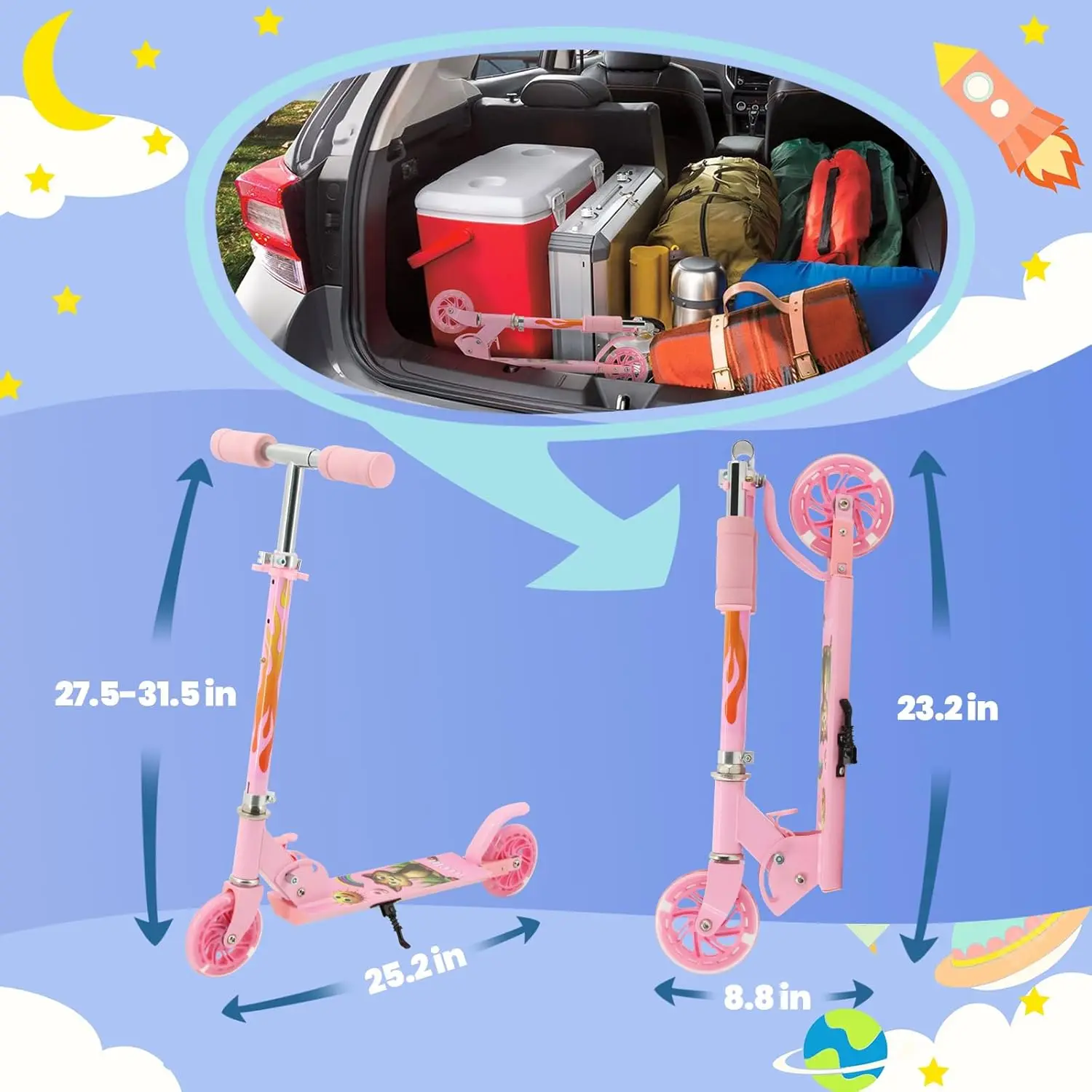 Scooter for Kids Ages 6-12/3-5,Foldable& Height Adjustable,LED Light-up wheels,Max Load 50Kg
