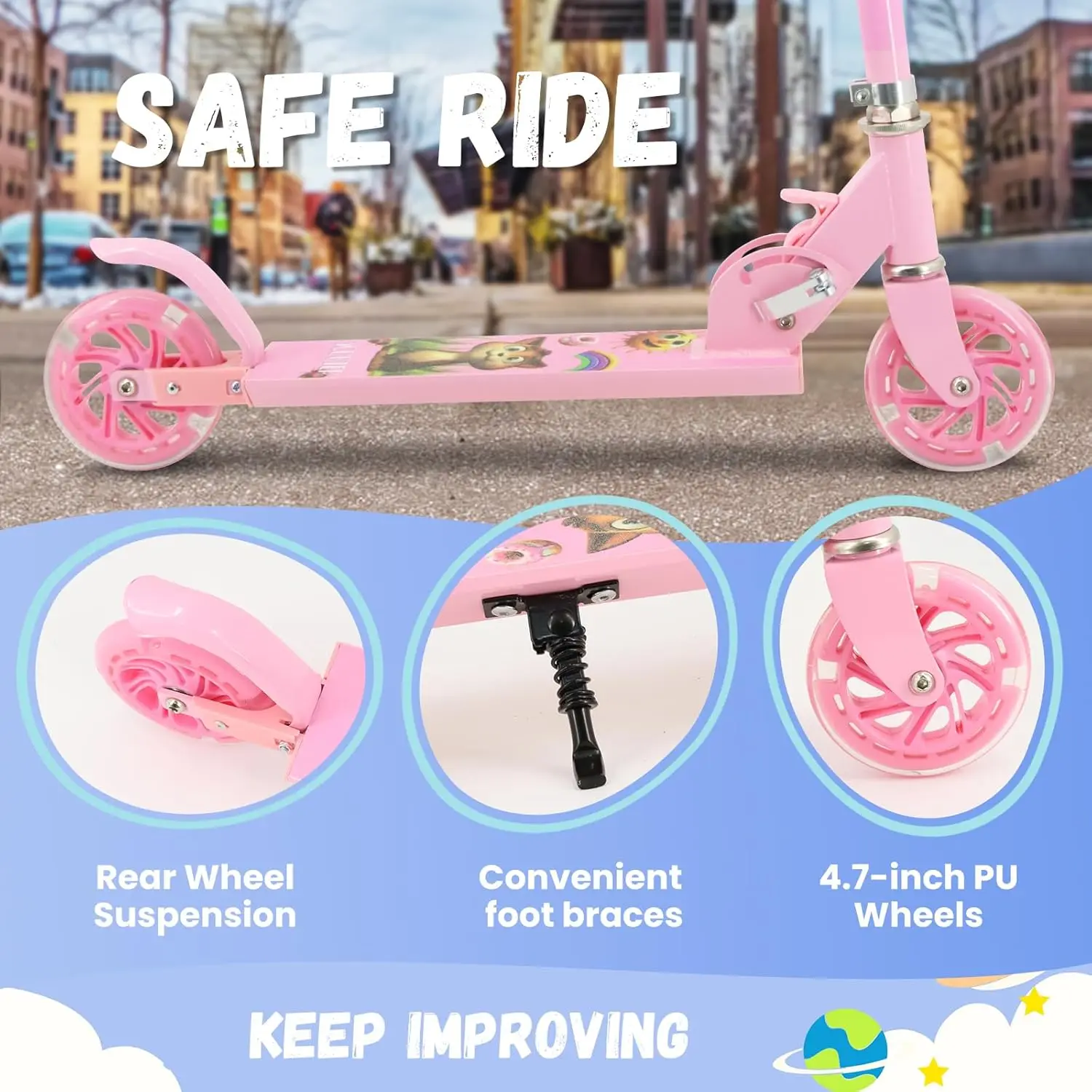 Scooter for Kids Ages 6-12/3-5,Foldable& Height Adjustable,LED Light-up wheels,Max Load 50Kg