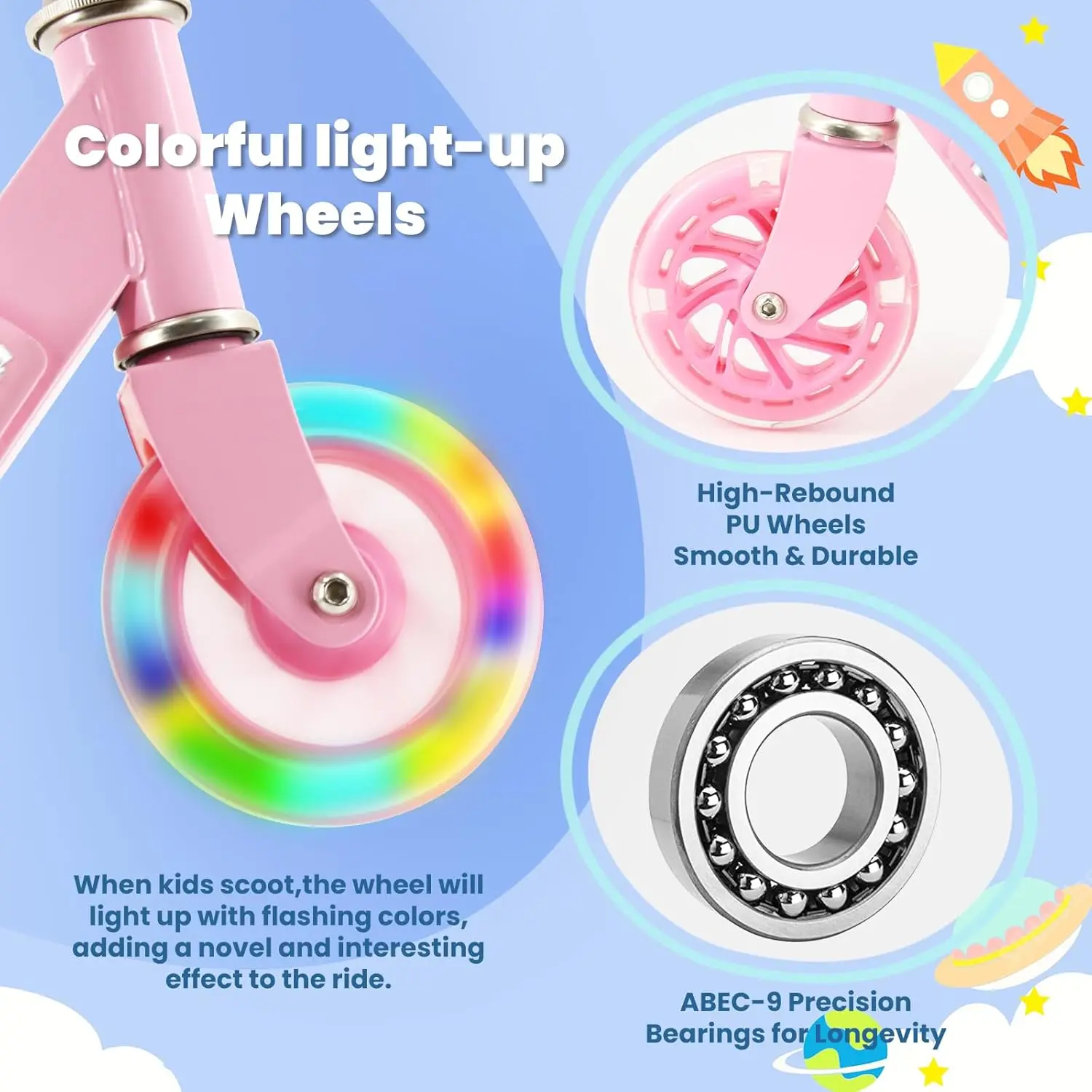 Scooter for Kids Ages 6-12/3-5,Foldable& Height Adjustable,LED Light-up wheels,Max Load 50Kg