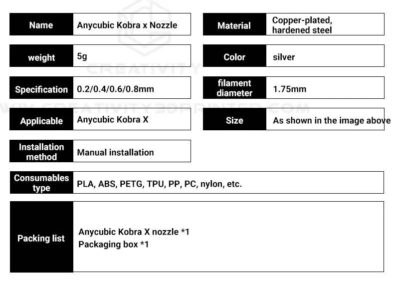 Kobra X Bimetallic Nozzle For Anycubic Hotend Print Head Assembly Kobra X Hotend Nozzles 3D Printer Accessories