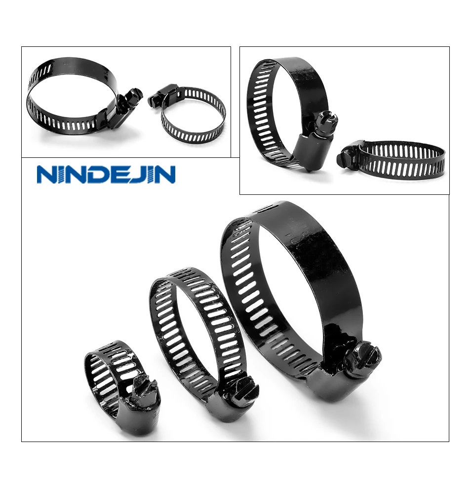 Adjustable Worm Gear Black Hose Clamp 6-311mm Black Plated 304 Stainless Steel Radiator Hose Clamp Fuel Line Clamps For Plumbing