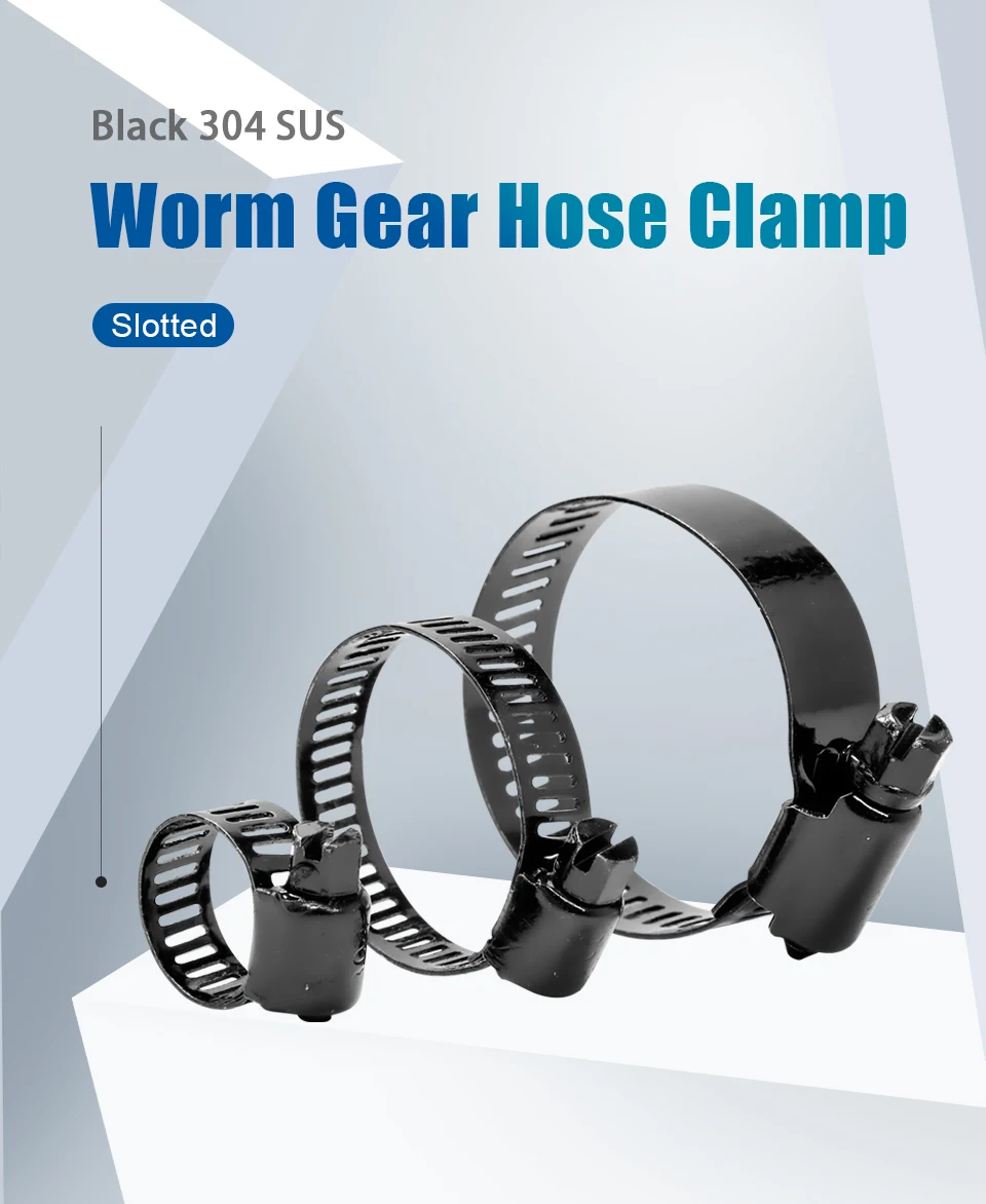 Adjustable Worm Gear Black Hose Clamp 6-311mm Black Plated 304 Stainless Steel Radiator Hose Clamp Fuel Line Clamps For Plumbing