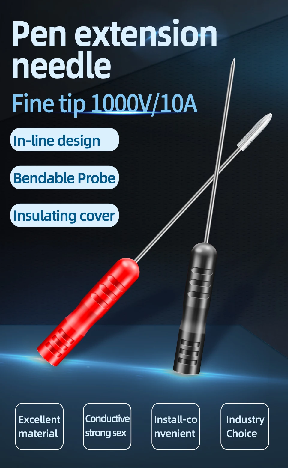 1000V/10A Pen Extension Needle Tip Multimeter Wire ANENG PT2003 1 Pair Probe Tip Test Fine Tip Bendable Probe Detachable Tools