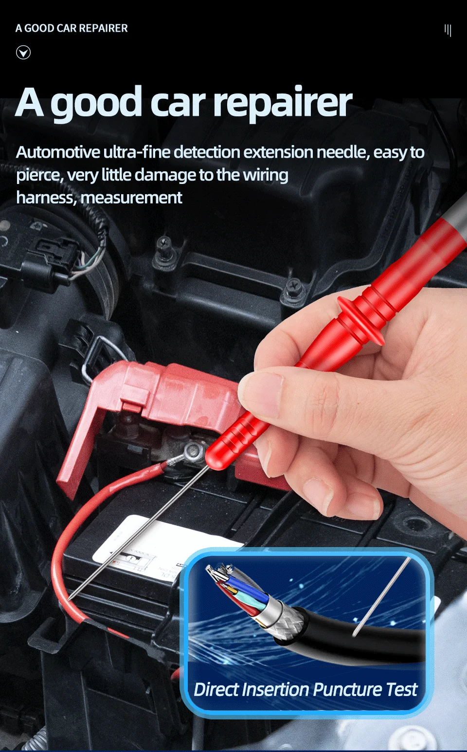 1000V/10A Pen Extension Needle Tip Multimeter Wire ANENG PT2003 1 Pair Probe Tip Test Fine Tip Bendable Probe Detachable Tools
