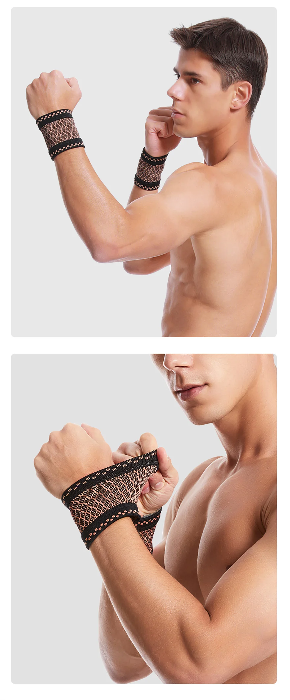 1Pair Copper Fiber Sports Wrist Support Sweat-Absorbent Breathable Knitted Nylon Wrist Brace Outdoor Sports Badminton Men Women