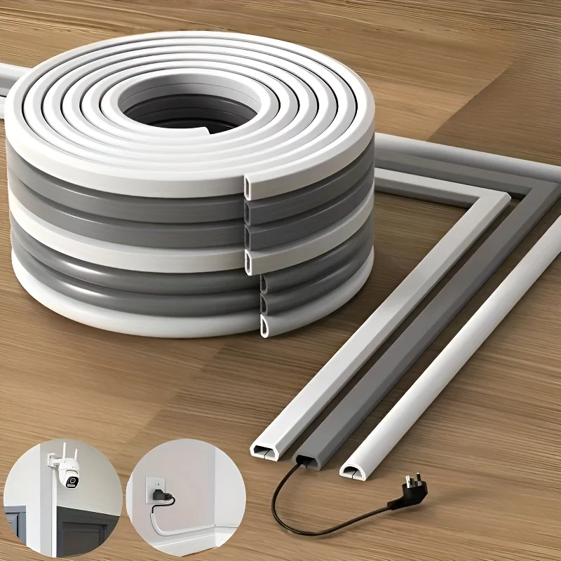 1/4M Flexible Floor Cable Cover, Self-Adhesive Wall Cord Hider, Internet Wire Duct & Cable Management