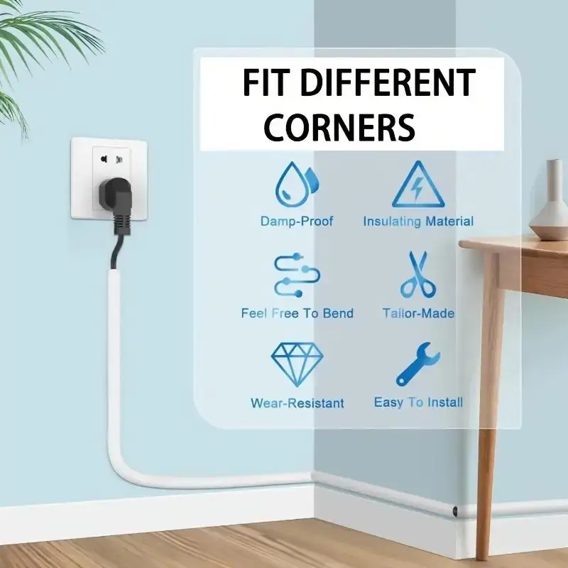 1/4M Flexible Floor Cable Cover, Self-Adhesive Wall Cord Hider, Internet Wire Duct & Cable Management