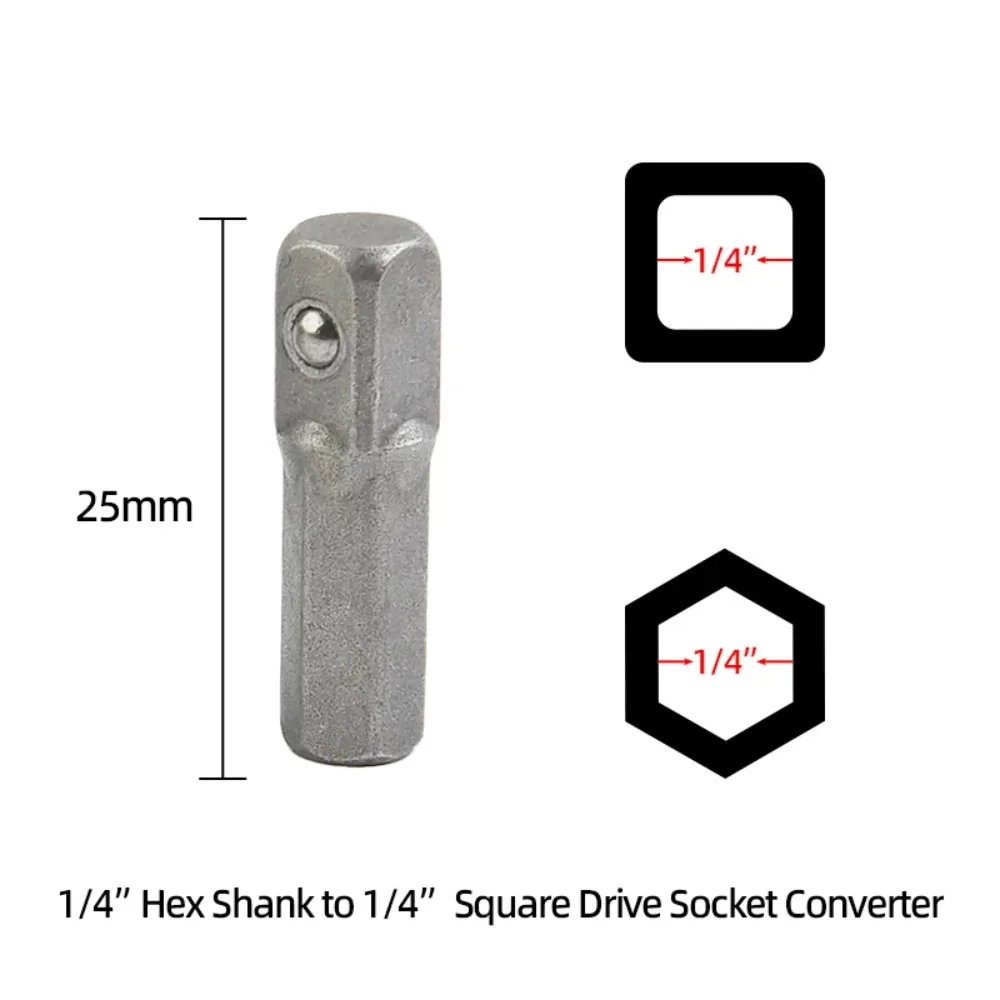 1/4" 3/8” 1/2” Square Drive To 1/4" Hex Shank Socket Adapter Converter Quick Change Bits Holder Repair Hand Tools Accessories