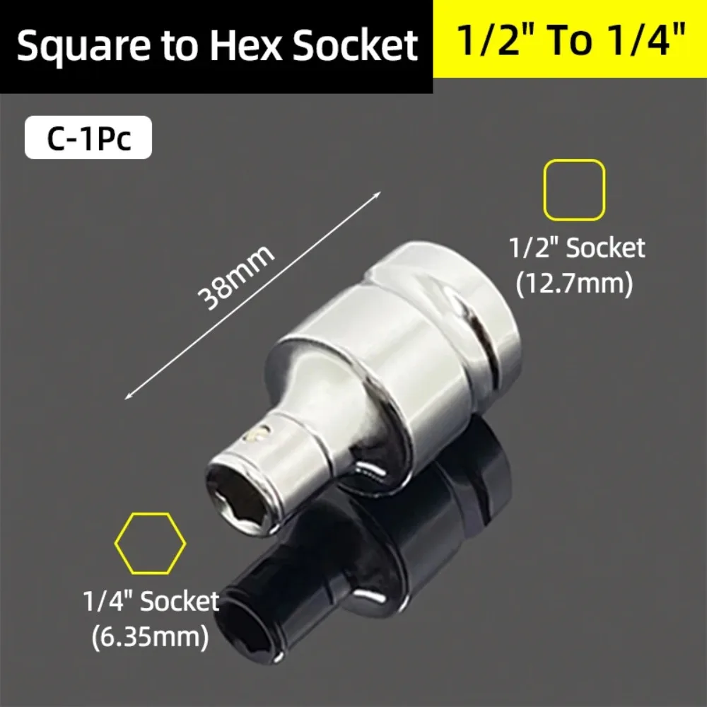1/4" 3/8” 1/2” Square Drive To 1/4" Hex Shank Socket Adapter Converter Quick Change Bits Holder Repair Hand Tools Accessories
