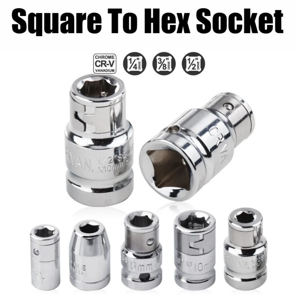 1/4" 3/8” 1/2” Square Drive To 1/4" Hex Shank Socket Adapter Converter Quick Change Bits Holder Repair Hand Tools Accessories