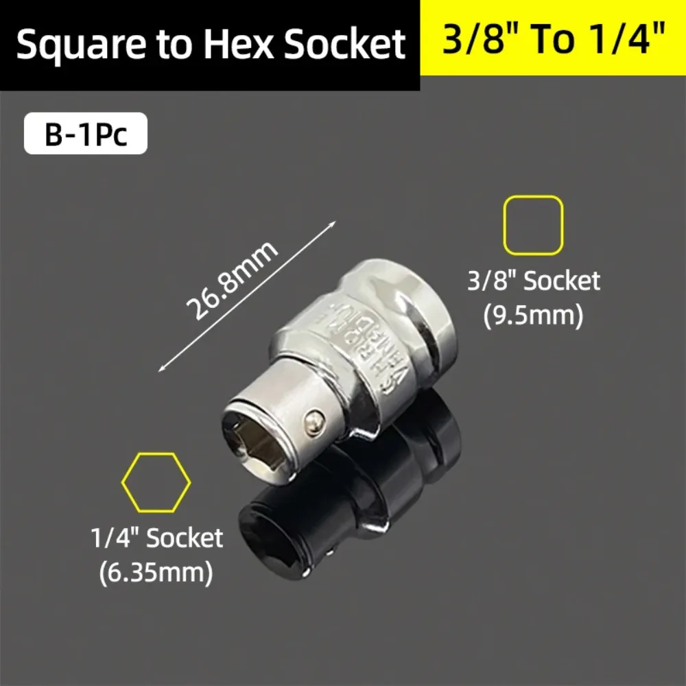 1/4" 3/8” 1/2” Square Drive To 1/4" Hex Shank Socket Adapter Converter Quick Change Bits Holder Repair Hand Tools Accessories