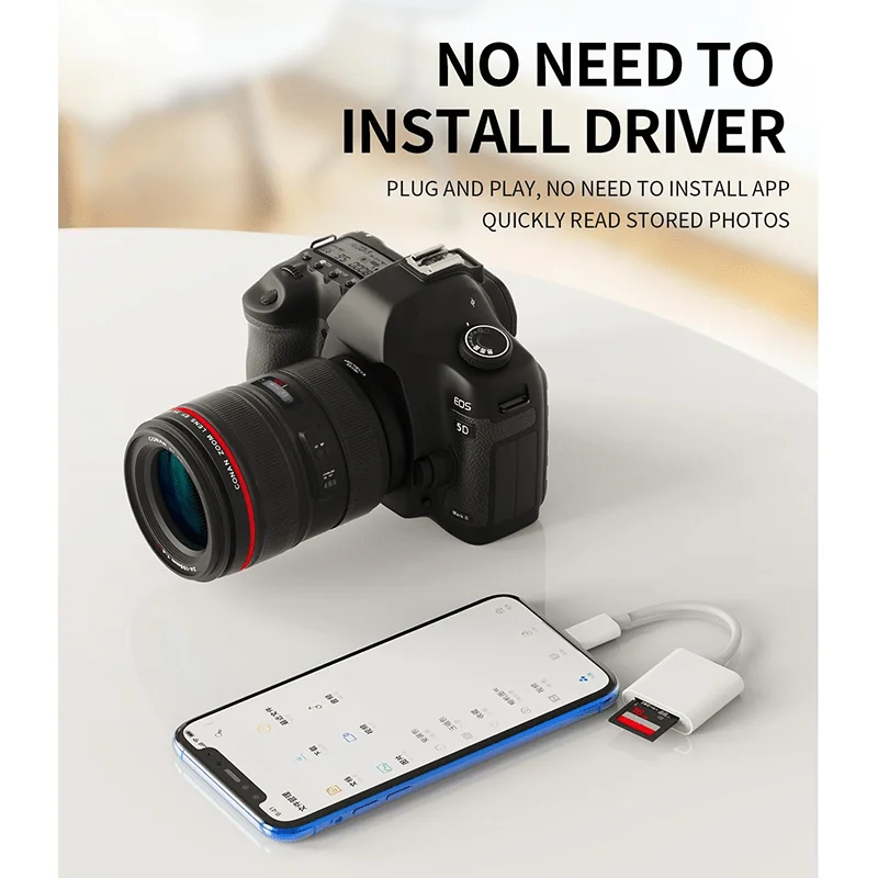2-in-1 Lightning to SD TF Card Reader for iPhone iPad, Camera Photo Video Transfer Adapter, No App Required, Plug and Play