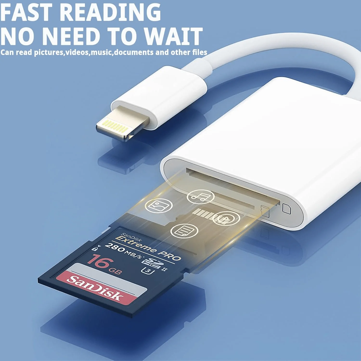 2-in-1 Lightning to SD TF Card Reader for iPhone iPad, Camera Photo Video Transfer Adapter, No App Required, Plug and Play