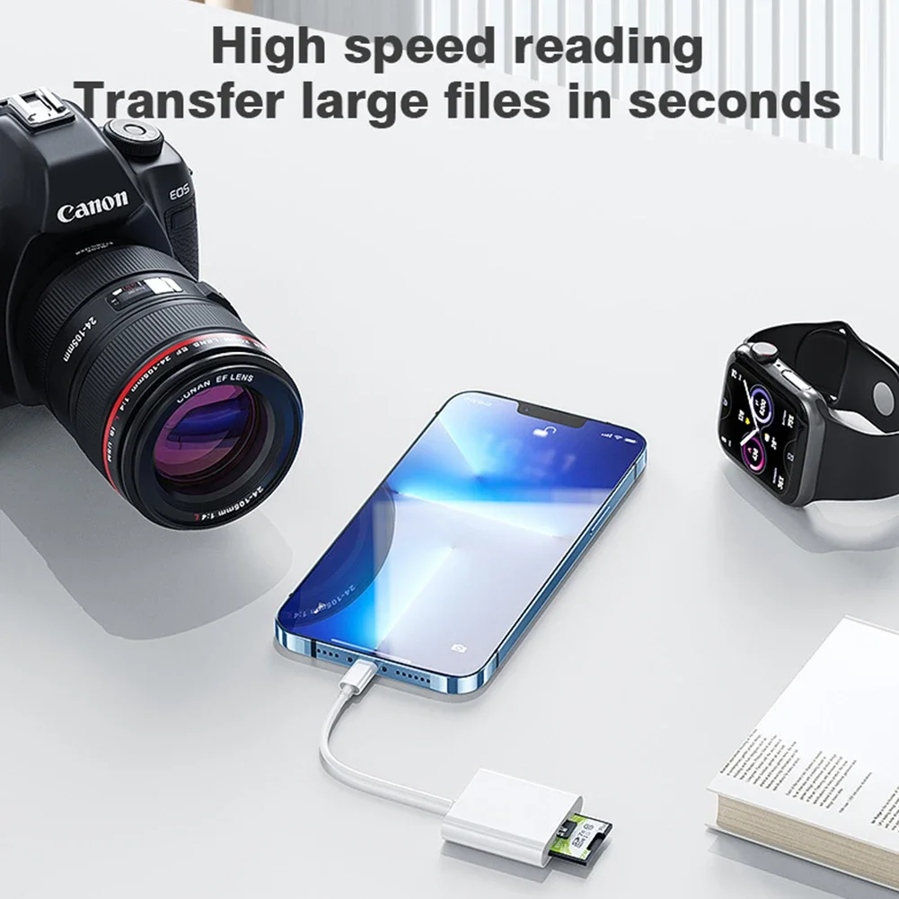 2-in-1 Lightning to SD TF Card Reader for iPhone iPad, Camera Photo Video Transfer Adapter, No App Required, Plug and Play