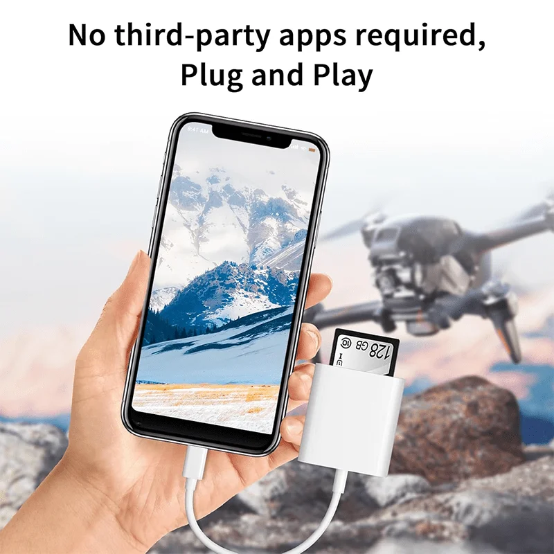 2-in-1 Lightning to SD TF Card Reader for iPhone iPad, Camera Photo Video Transfer Adapter, No App Required, Plug and Play