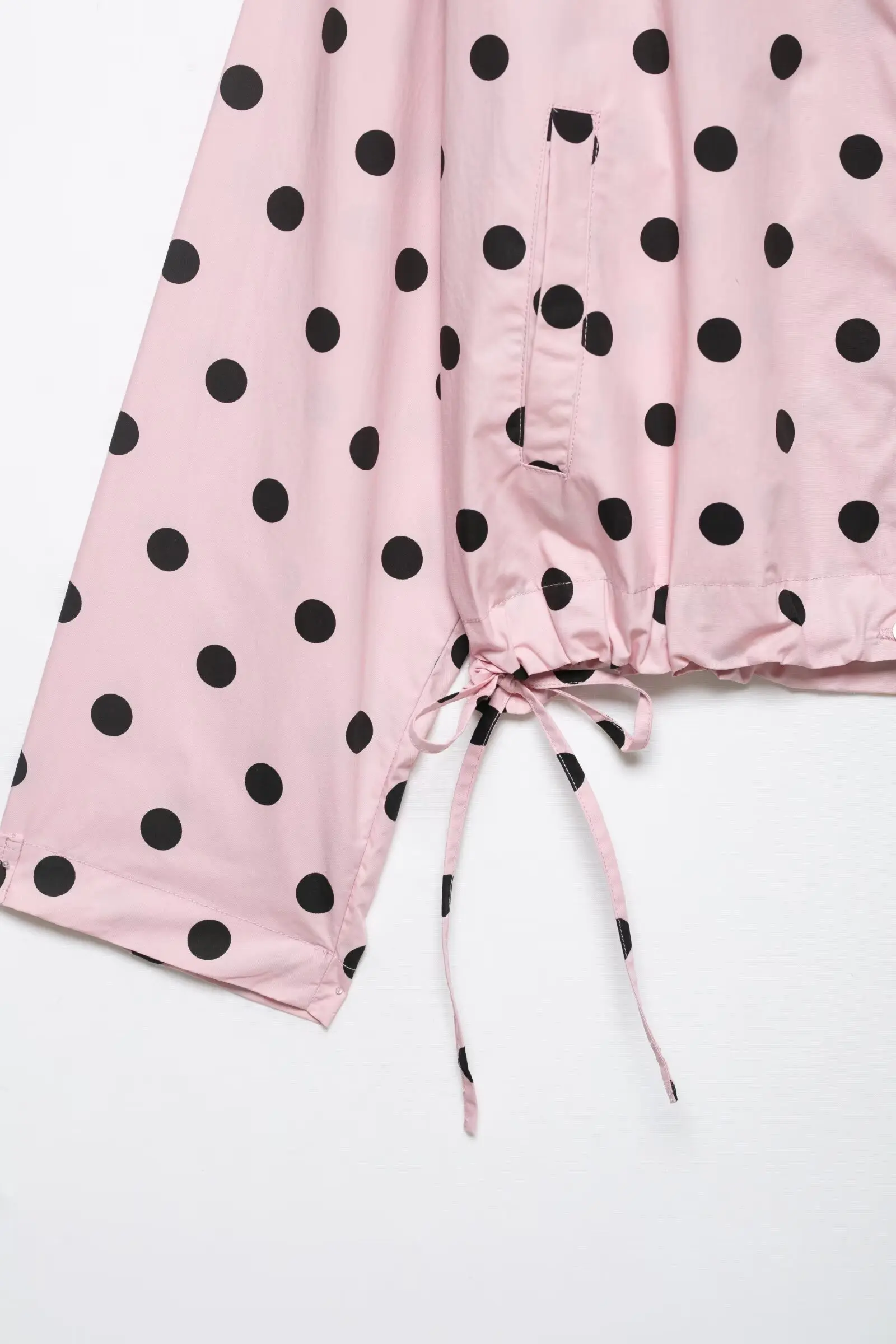 HH Women Elegant Fashion Polka Dot Pink Jacket Single Breasted High Collar Drawstring Coat Spring Lady Trend Street Outwear