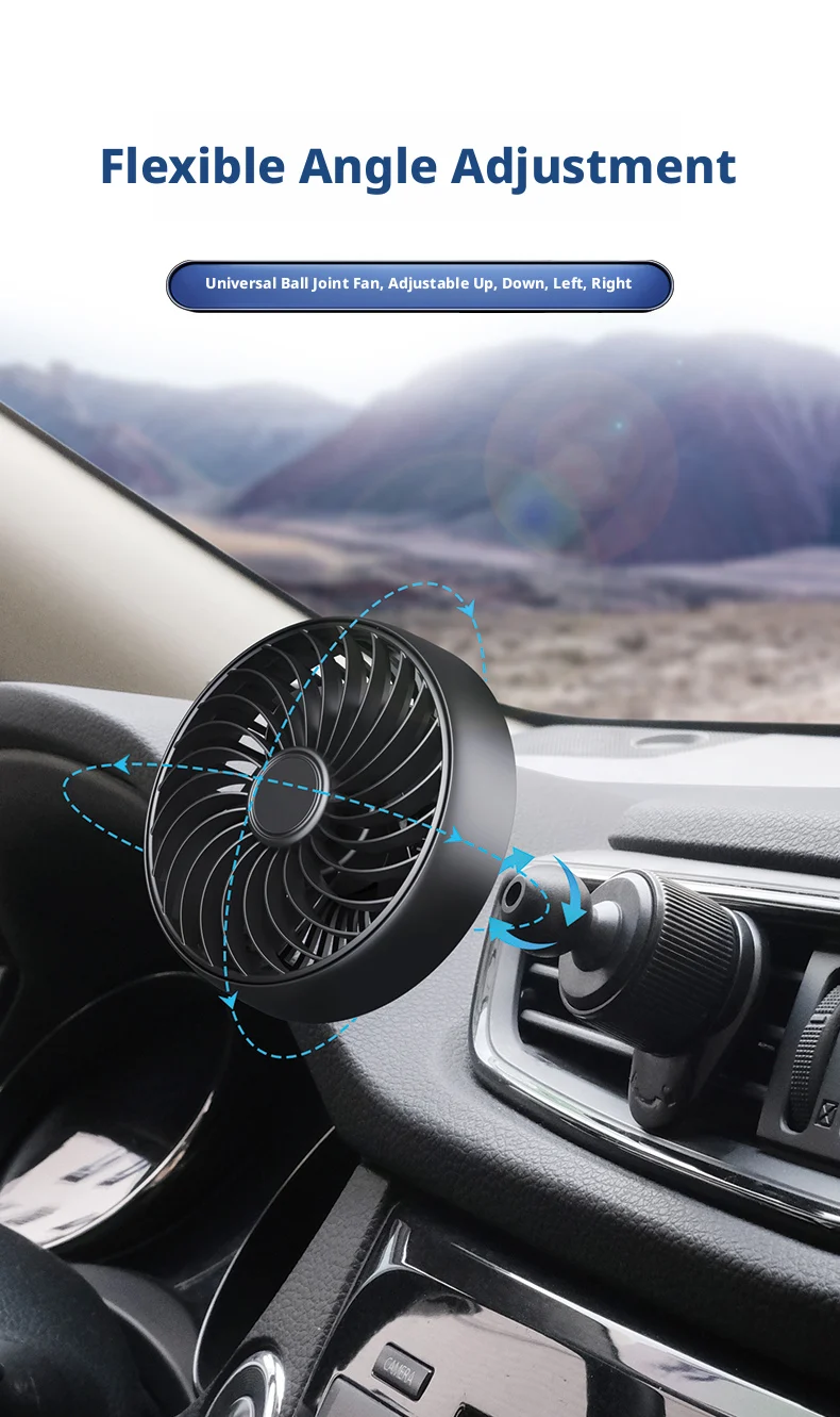 SEAMETAL 3 Speed 5V 1A Car USB Cooling Fan 360 Degree Adjustable Air Outlet Car Fan 5-Blade Low Noise for Car Truck SUV Sedan