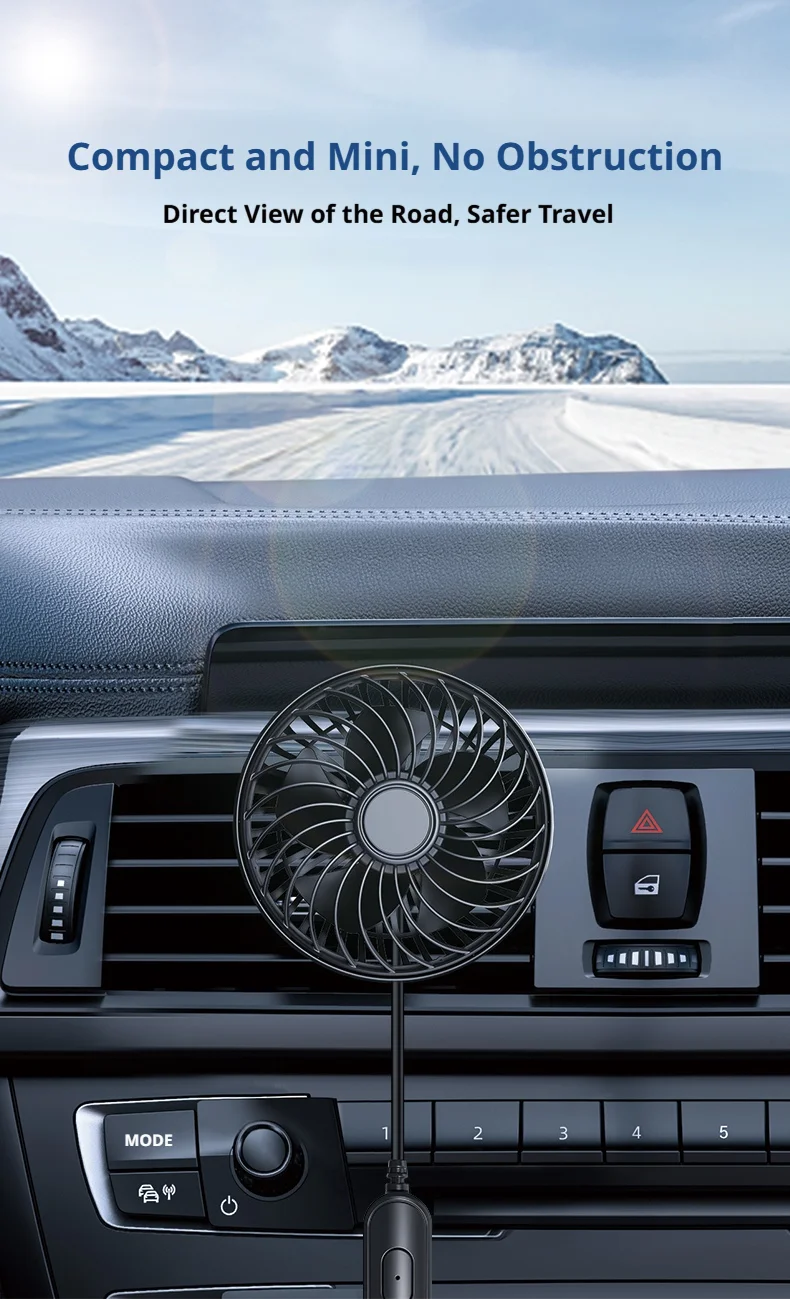 SEAMETAL 3 Speed 5V 1A Car USB Cooling Fan 360 Degree Adjustable Air Outlet Car Fan 5-Blade Low Noise for Car Truck SUV Sedan