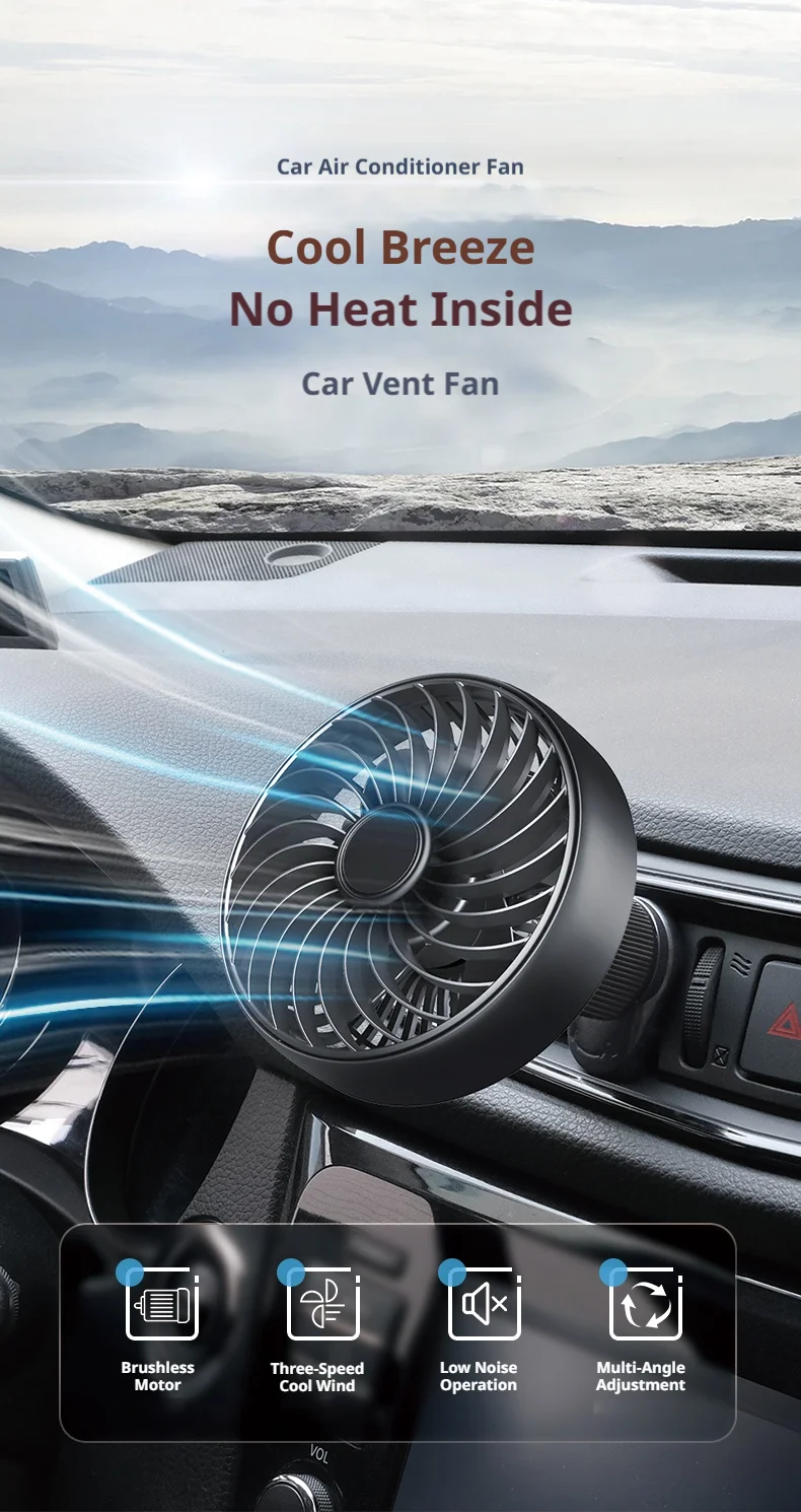 SEAMETAL 3 Speed 5V 1A Car USB Cooling Fan 360 Degree Adjustable Air Outlet Car Fan 5-Blade Low Noise for Car Truck SUV Sedan