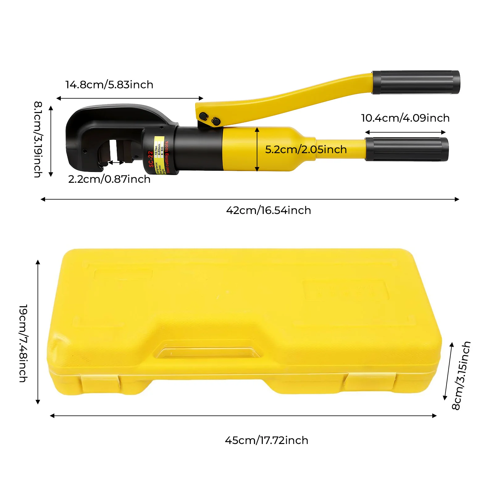 4-22mm Hydraulic Rebar Cutter Rebar Cutting Tool 13Ton/28660 Lbs C-Shaped Head for Easy Mold Change and Steel