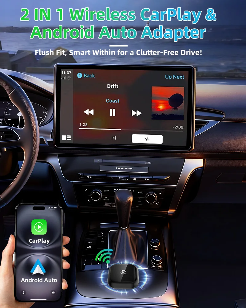 2026 FLIXIVI Wireless CarPlay Adapter 2-in-1 mini Wired to Wireless Dongle for Apple & Android Plug and Play Universal Car Acces
