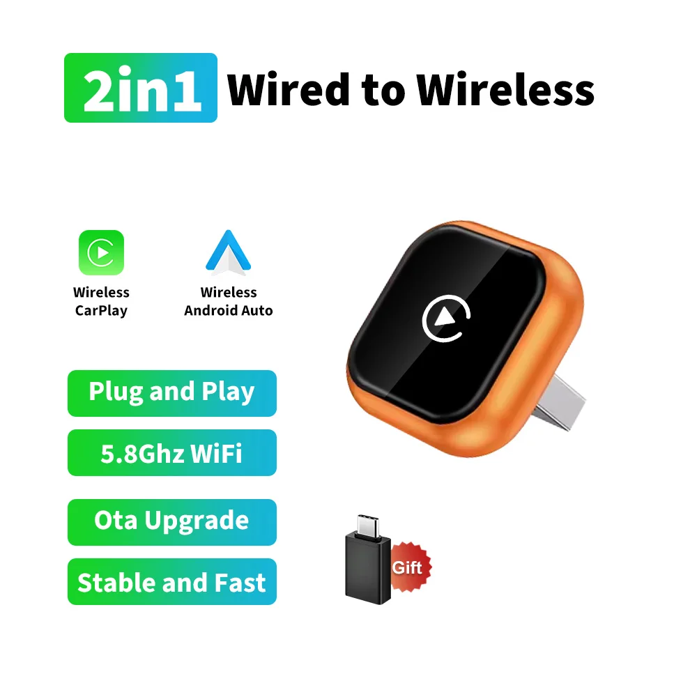 2026 FLIXIVI Wireless CarPlay Adapter 2-in-1 mini Wired to Wireless Dongle for Apple & Android Plug and Play Universal Car Acces