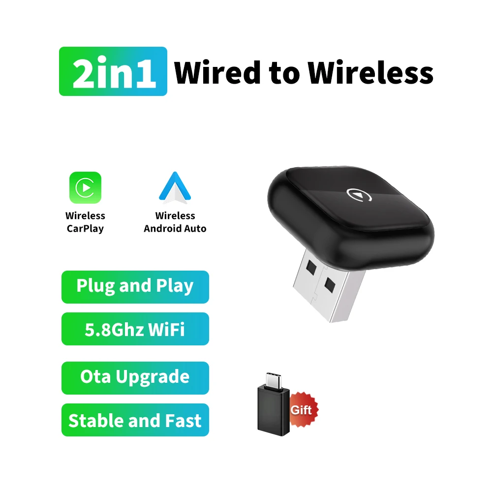 2026 FLIXIVI Wireless CarPlay Adapter 2-in-1 mini Wired to Wireless Dongle for Apple & Android Plug and Play Universal Car Acces