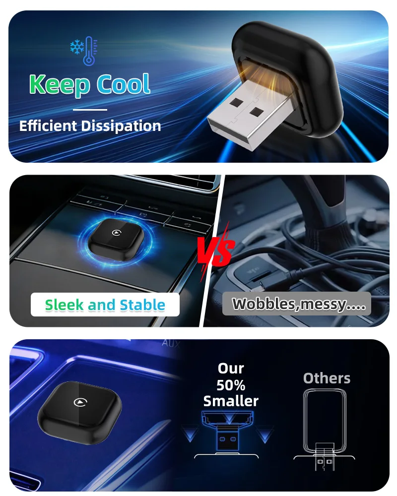 2026 FLIXIVI Wireless CarPlay Adapter 2-in-1 mini Wired to Wireless Dongle for Apple & Android Plug and Play Universal Car Acces