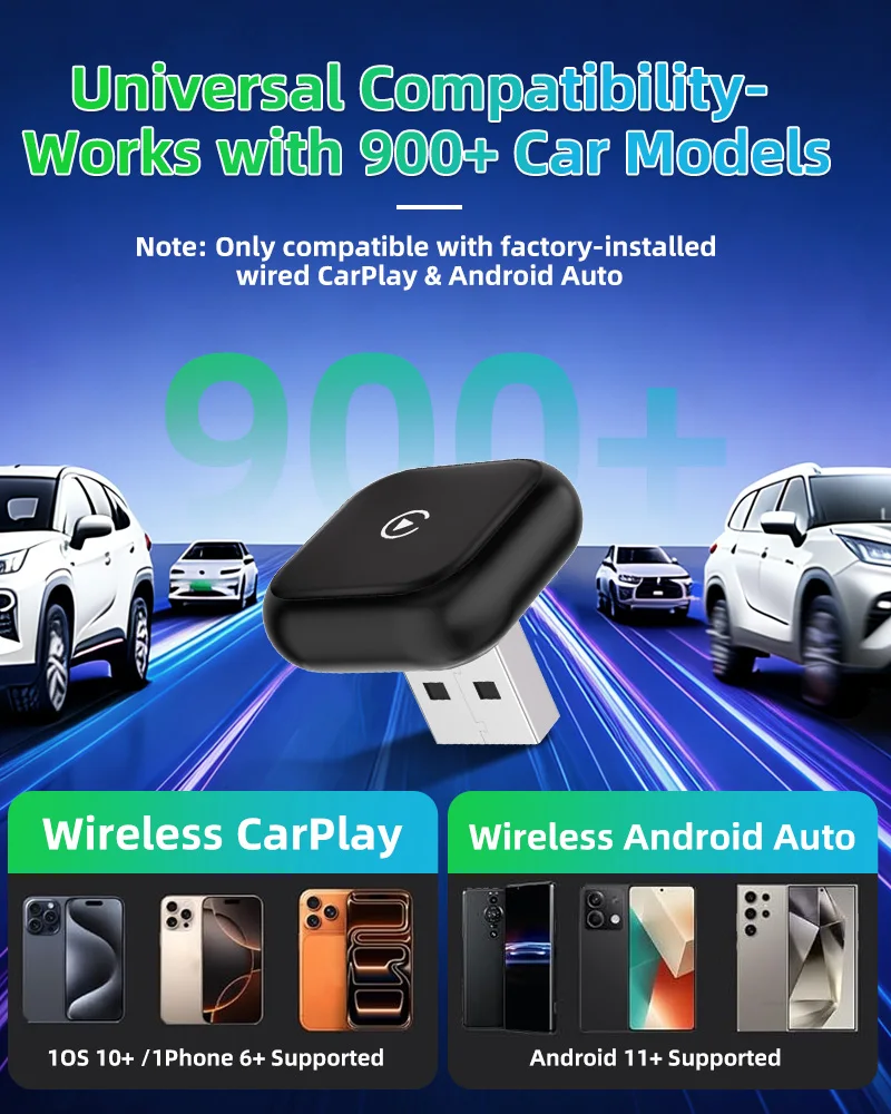 2026 FLIXIVI Wireless CarPlay Adapter 2-in-1 mini Wired to Wireless Dongle for Apple & Android Plug and Play Universal Car Acces