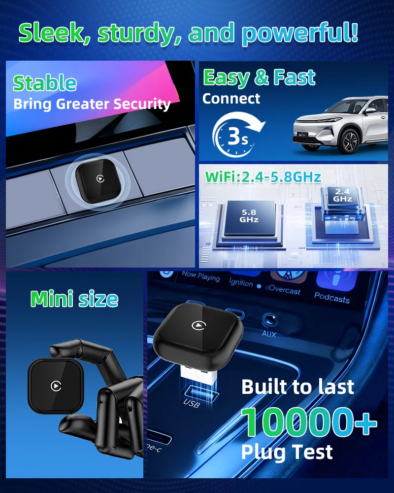 2026 FLIXIVI Wireless CarPlay Adapter 2-in-1 mini Wired to Wireless Dongle for Apple & Android Plug and Play Universal Car Acces