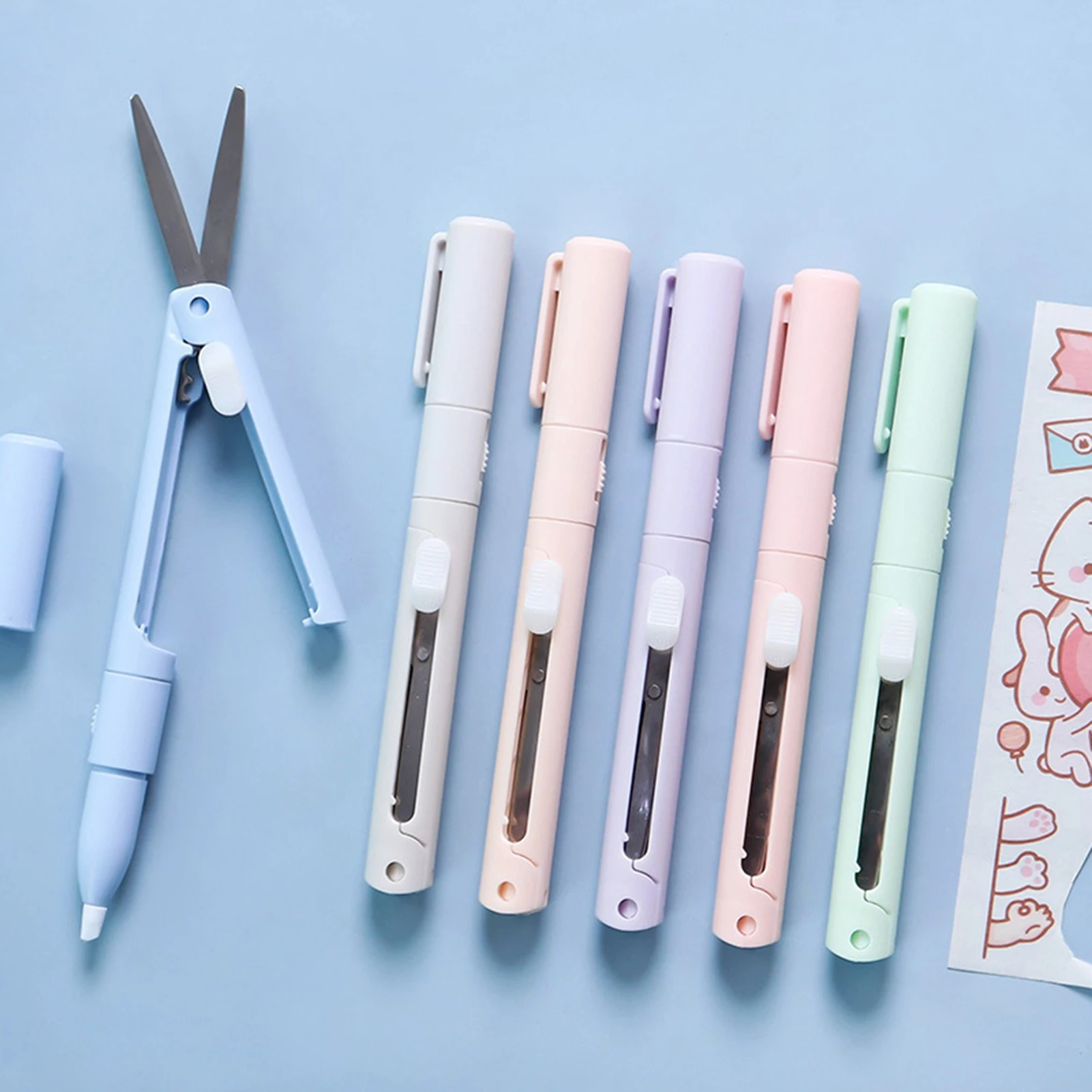 2 in 1 Mini Dual Head Scissors Pen Style Design Safety Retractable Craft Scissors Stationery Tool for Scrapbooking DIY