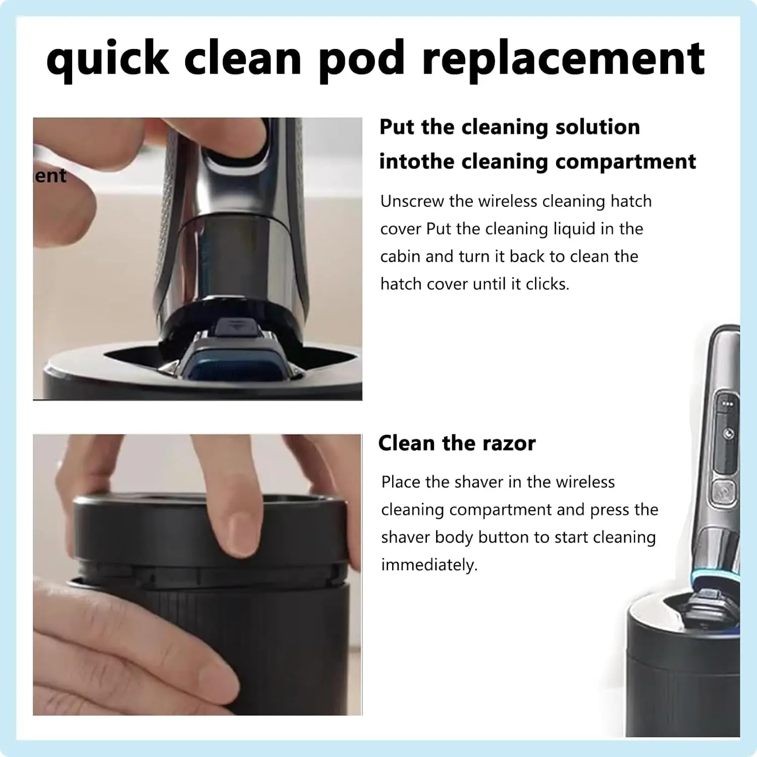 Replacement Quick Cleaning Pod Compatible with Philips 2nd Series 7000 S9000 S5000 Angular polygon Shavers,for Philips Cleaning