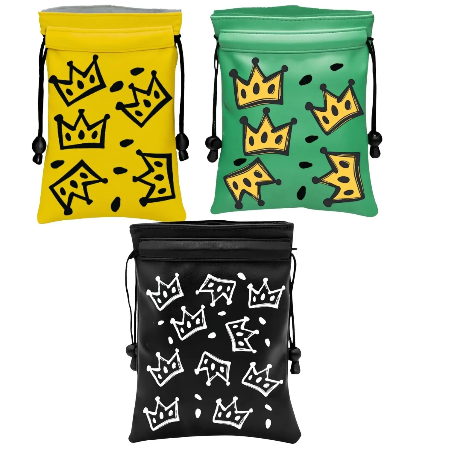 Crown Golf Valuable Item Bag, Funny Golf Valuables Pouch Golf Tee Pattern, PU Leather Golf Tee Pouch with Drawstring Closure