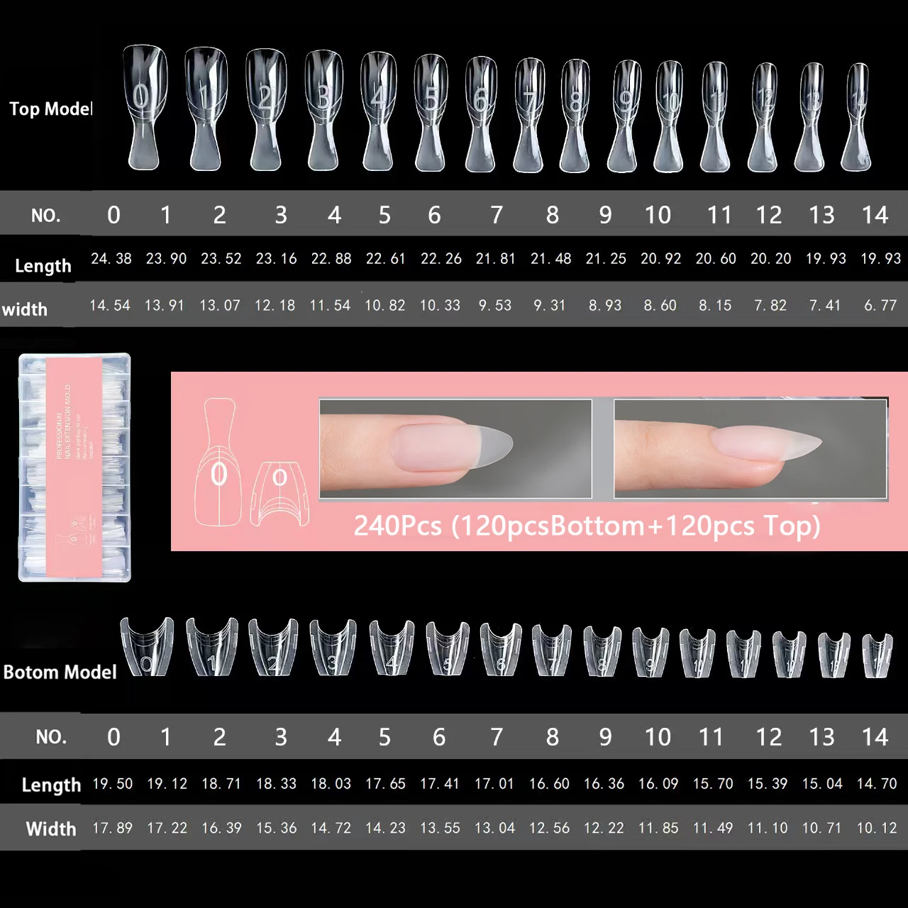 240Pcs New Sandwich Nail Dual Forms Reusable Mixed 15 Sizes Short Oval Square Top & Bottom Nail Mold Set For Builder Extension