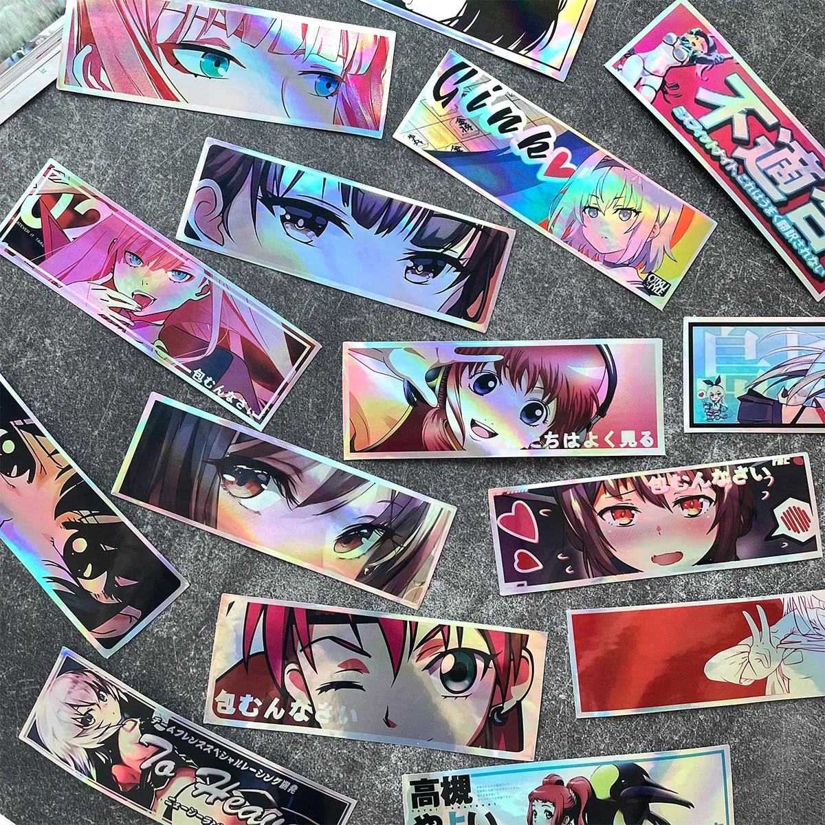 32PCS JDM Anime Girl Laser Rainbow Stickers Moto Bike Scooter Auto Body Fuel Tank Helmet Vinyl Motorcycle Stickers