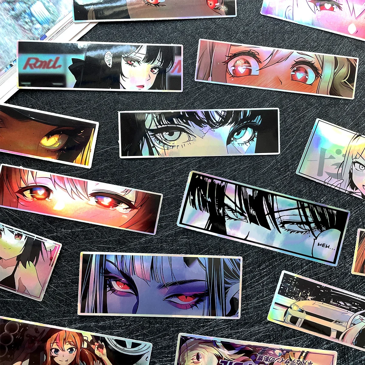 32PCS JDM Anime Girl Laser Rainbow Stickers Moto Bike Scooter Auto Body Fuel Tank Helmet Vinyl Motorcycle Stickers