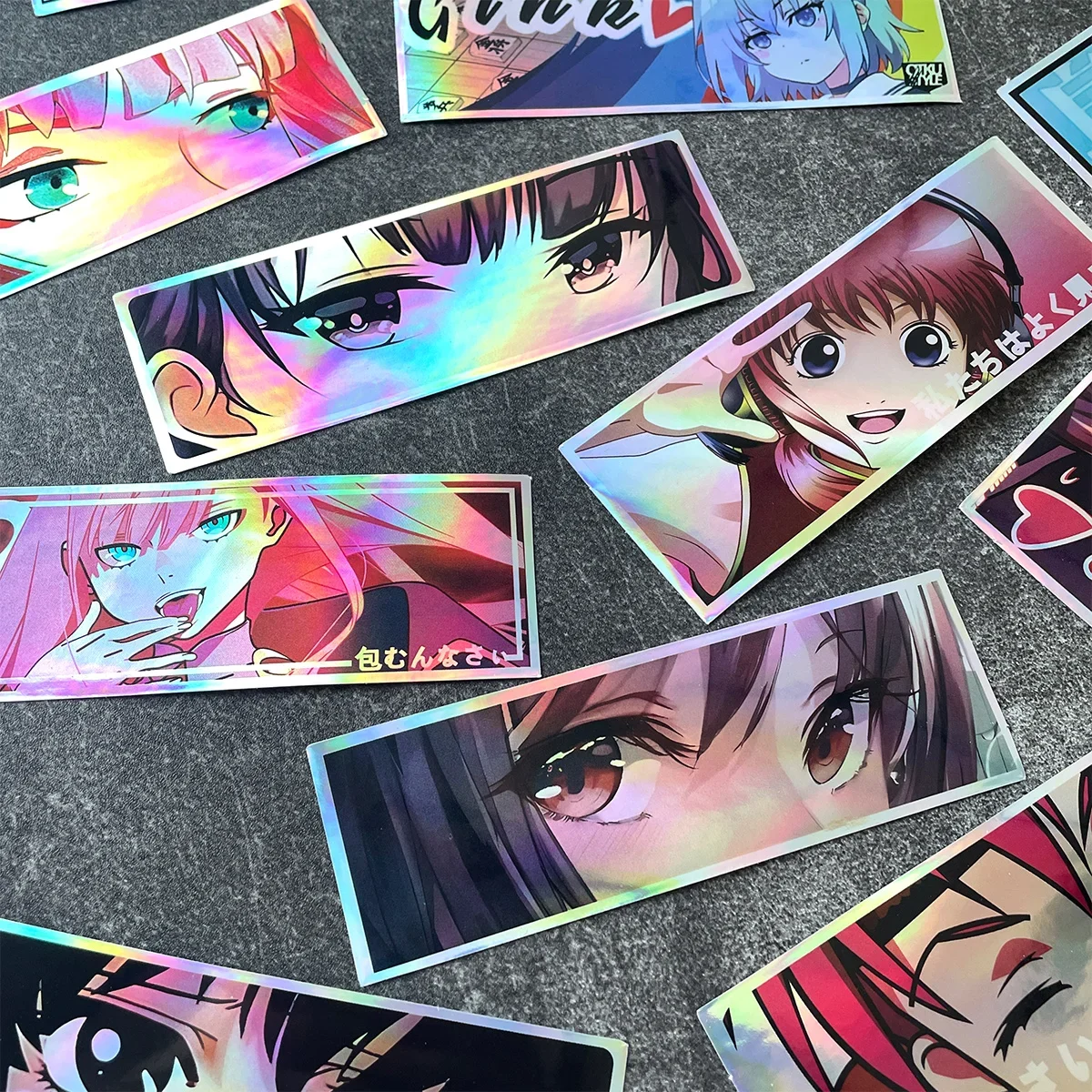 32PCS JDM Anime Girl Laser Rainbow Stickers Moto Bike Scooter Auto Body Fuel Tank Helmet Vinyl Motorcycle Stickers
