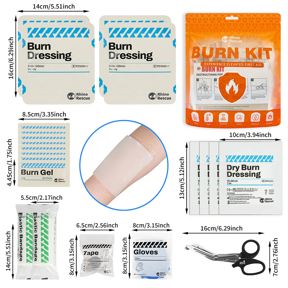 RHINO RESCUE 10x10cm Hydrogel Burn Dressing Cooling Gel Pad Soothing Wound Care IFAK Kit Emergency Outdoor Camping Safety Prep