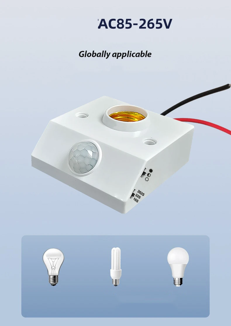 AC85-265V LED Automatic Human Body Infrared IR Sensor Lamp Holder LED Bulb Light E27 Base Wall Lamp Holder