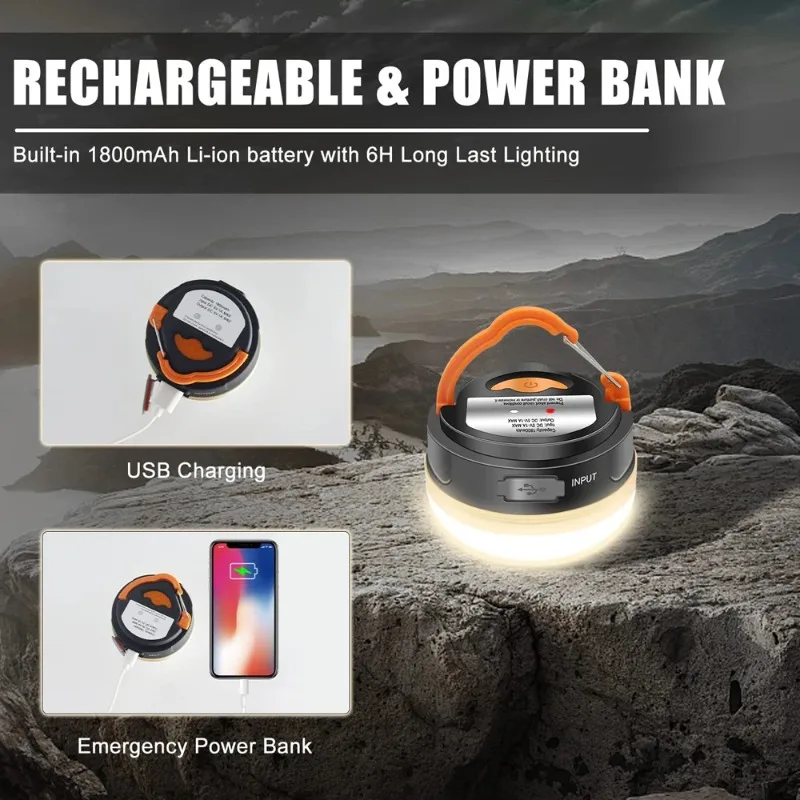 High Power Camping Lantern Tents Lamp 1200mah USB Rechargeable Portable Camping Lights Outdoor Hiking Night Hanging Lamp